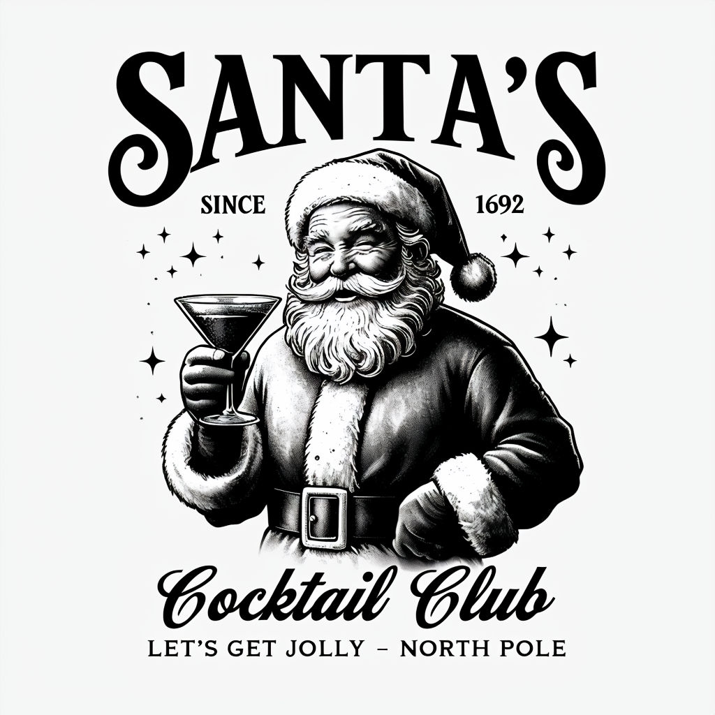 Vintage Black and White Santa Cocktail Club T-Shirt