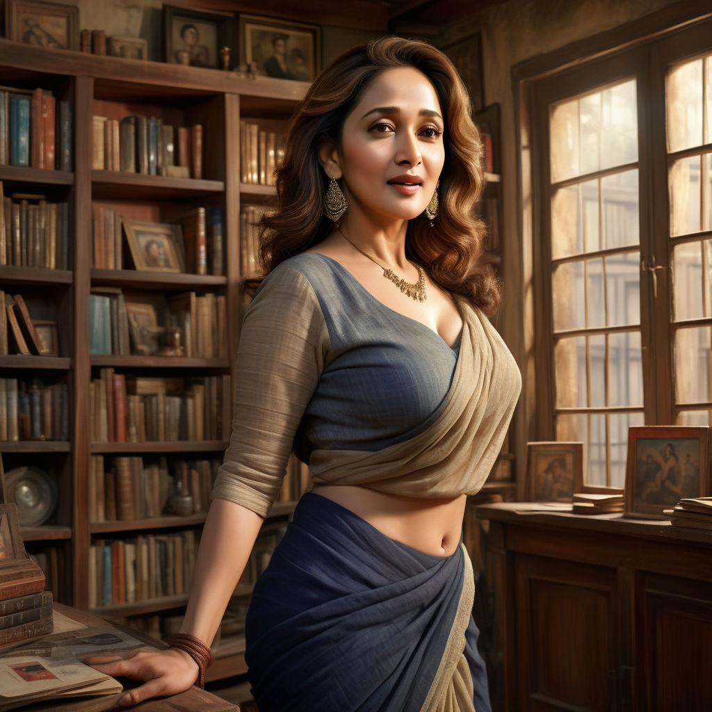 Beautiful Indian actress Madhuri dixit in tattoo printed on big boobs