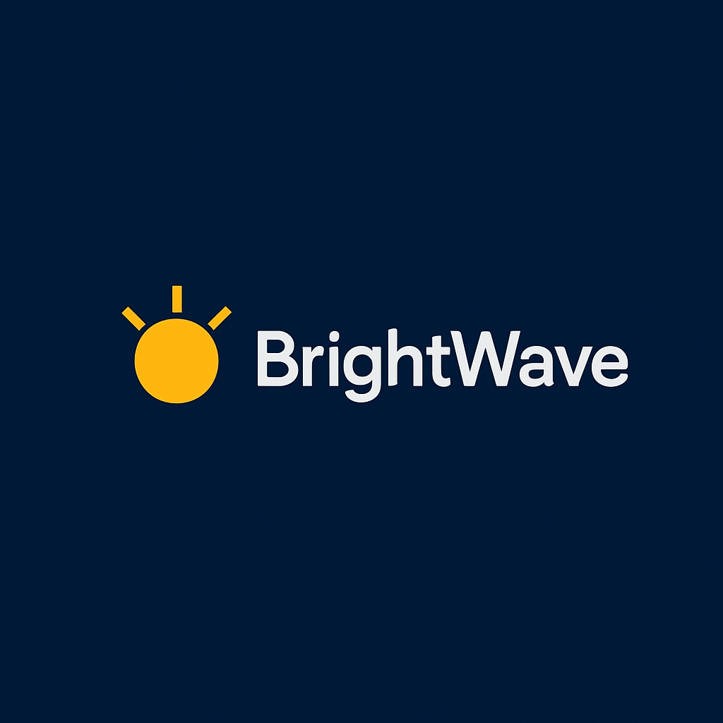 Modern Minimalist BrightWave Logo Design with Sun Icon