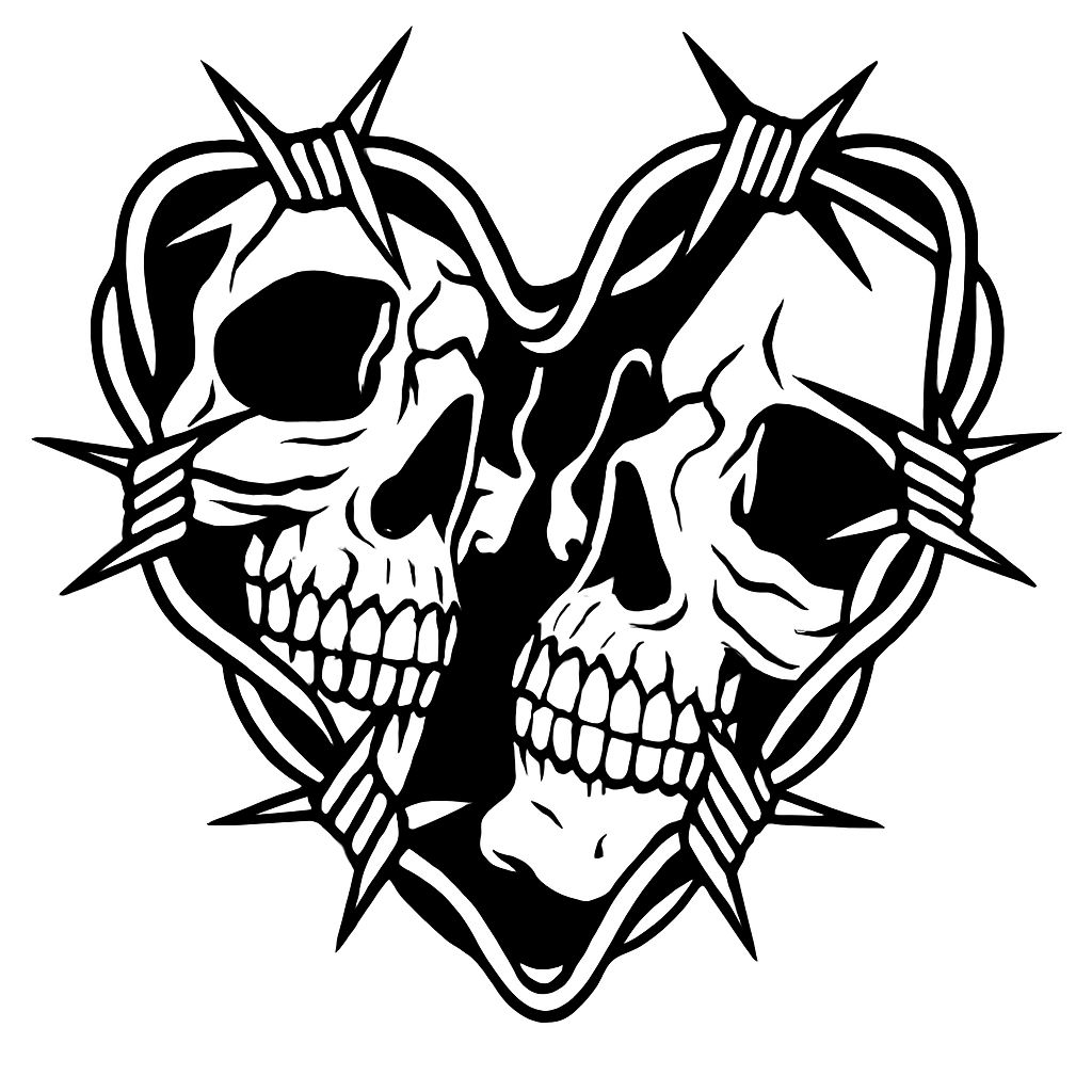 Gothic Skull Heart Design with Barbed Wire T-Shirt