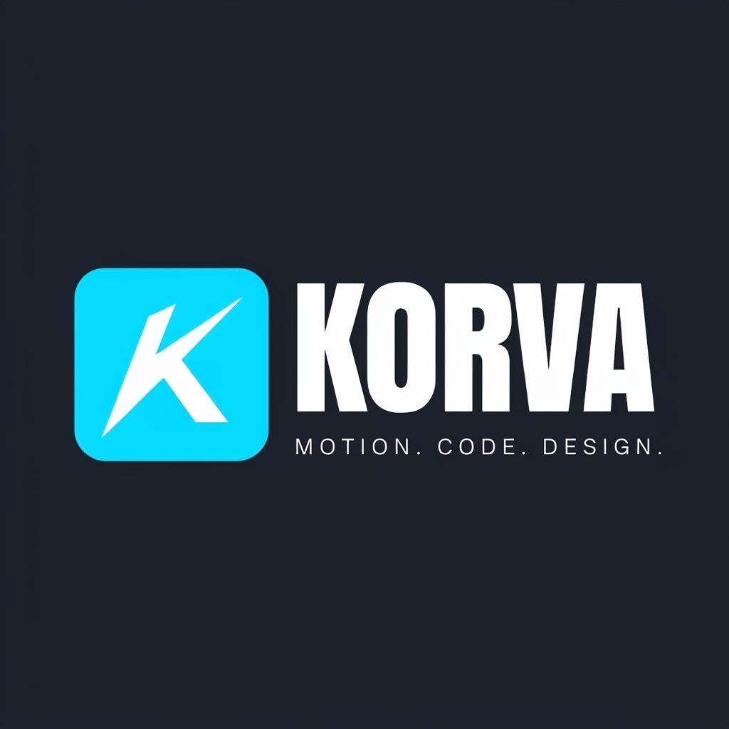 Modern Bold KORVA Logo with Cyan Square and Tagline Design Logo