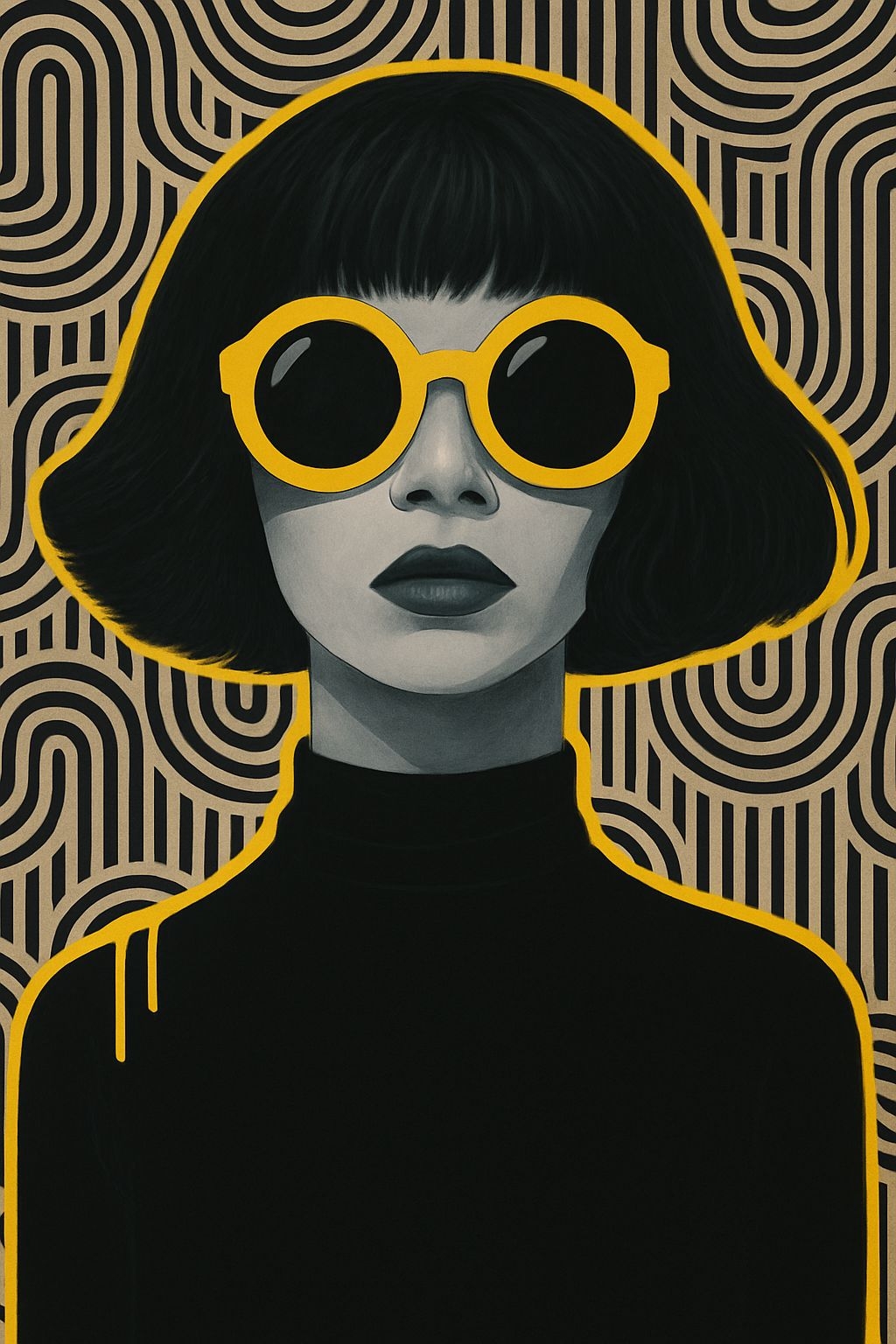 Stylish Woman in Oversized Sunglasses with Geometric Background Poster
