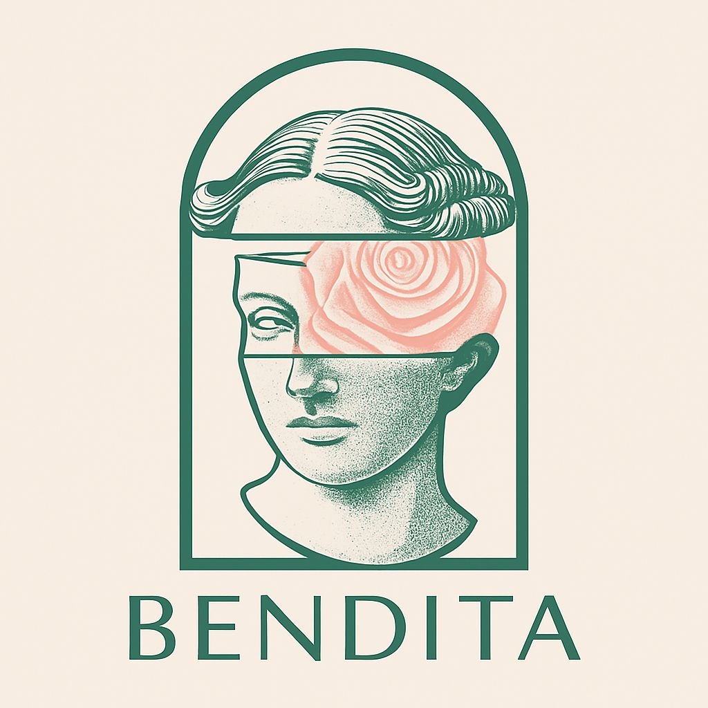 Stylized Classical Bust of Bendita with Floral Element Logo