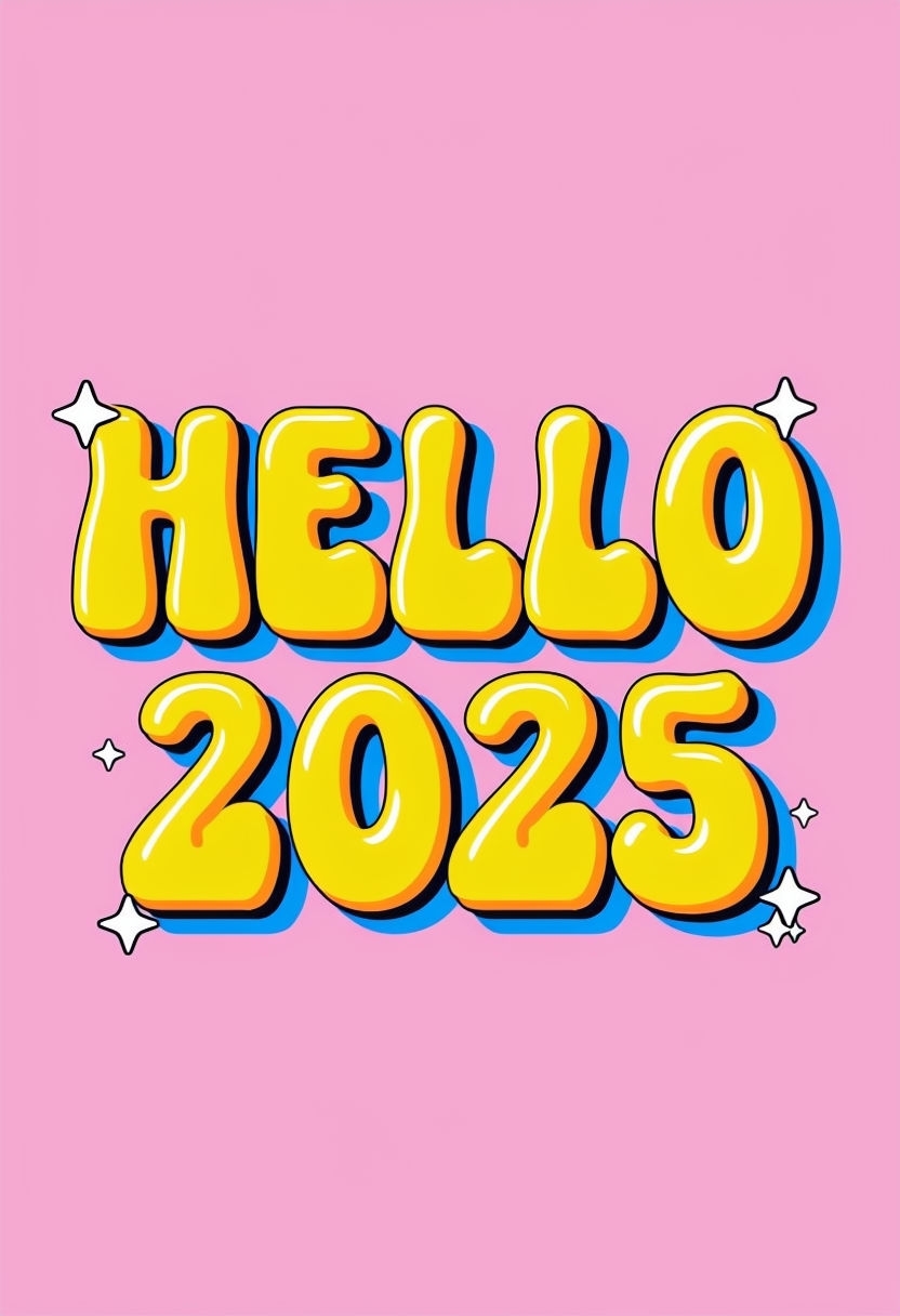 Playful 3D Hello 2025 Typography Design with Stars Poster