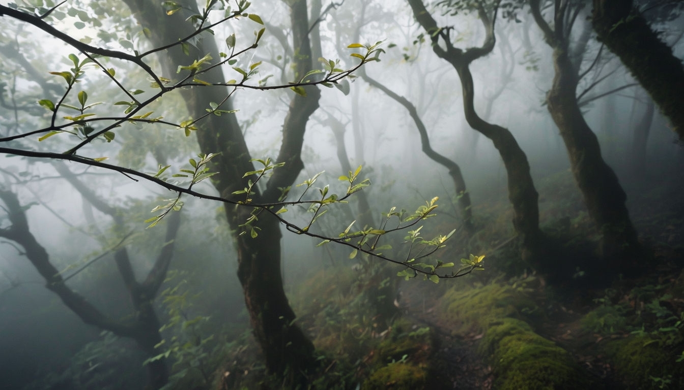 Misty Forest Scene with Ethereal Glow Virtual Background
