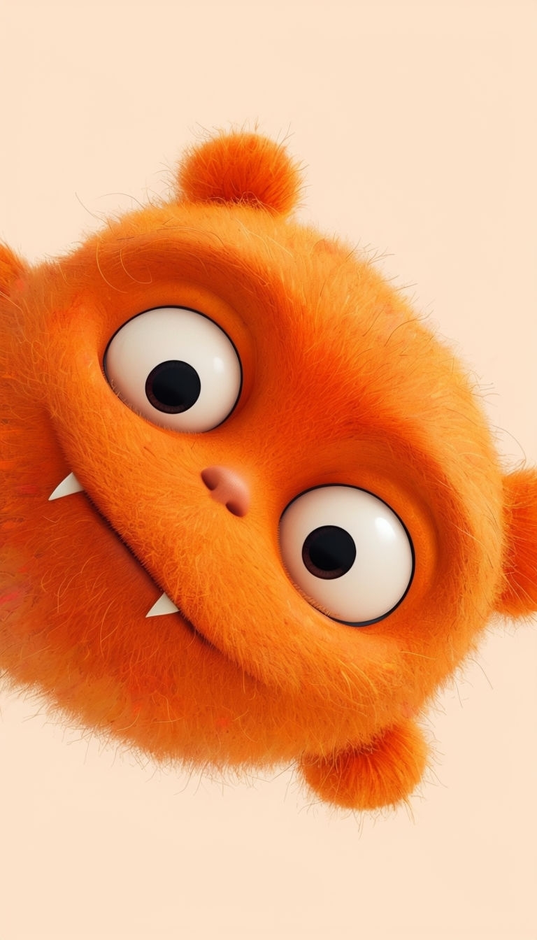 Playful Fuzzy Orange Monster Character Digital Illustration Mobile Wallpaper