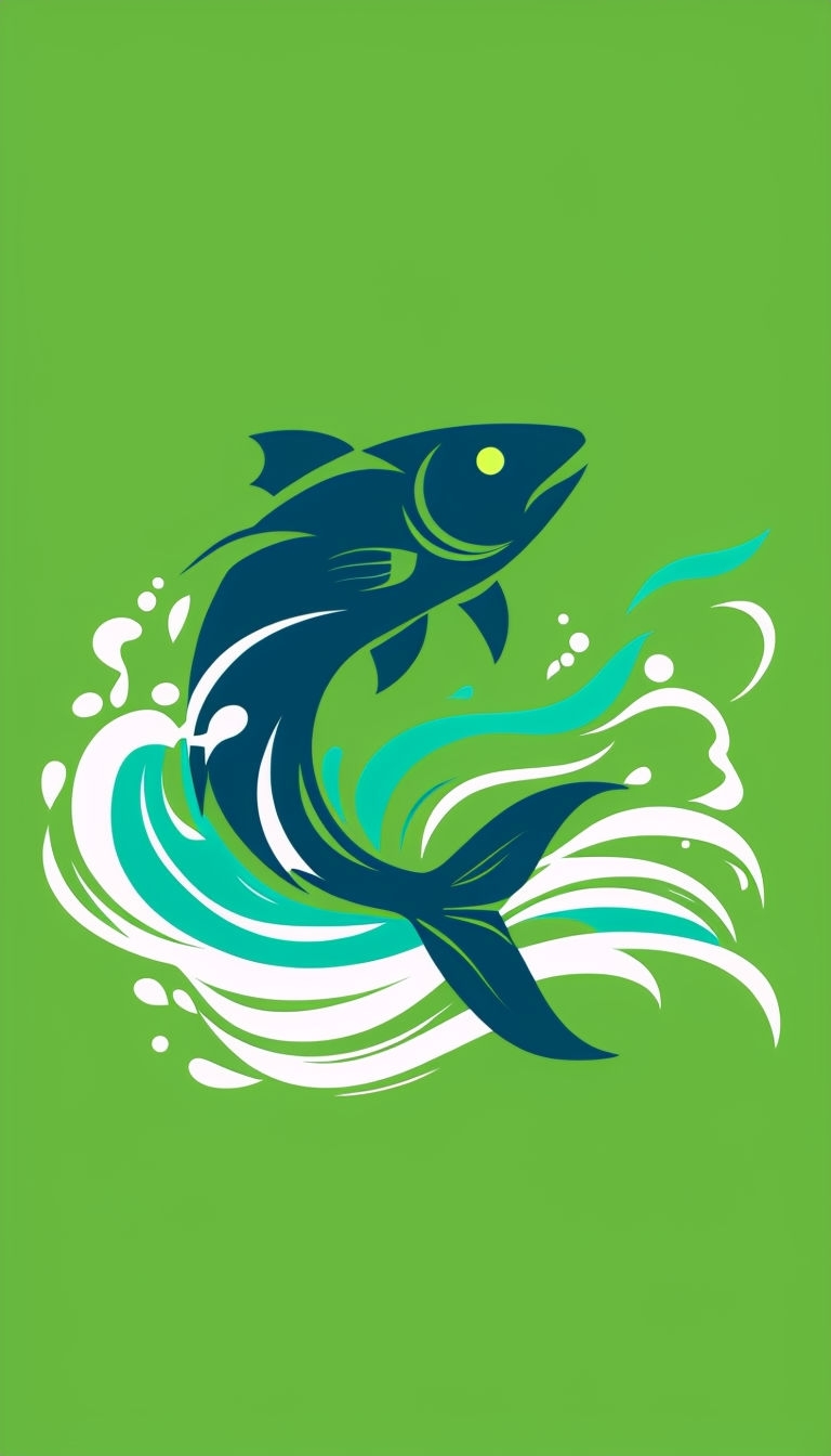 Dynamic Stylized Fish Swimming in Vibrant Lime Green Background Mobile Wallpaper