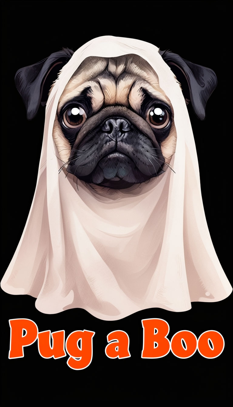 Adorable Pug Dressed as a Ghost with "Pug a Boo" Text Poster