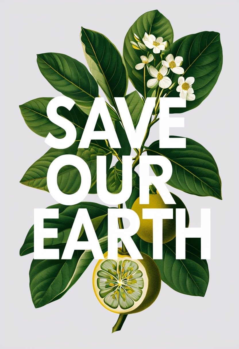 Save Our Earth Botanical Illustration Graphic Design Poster