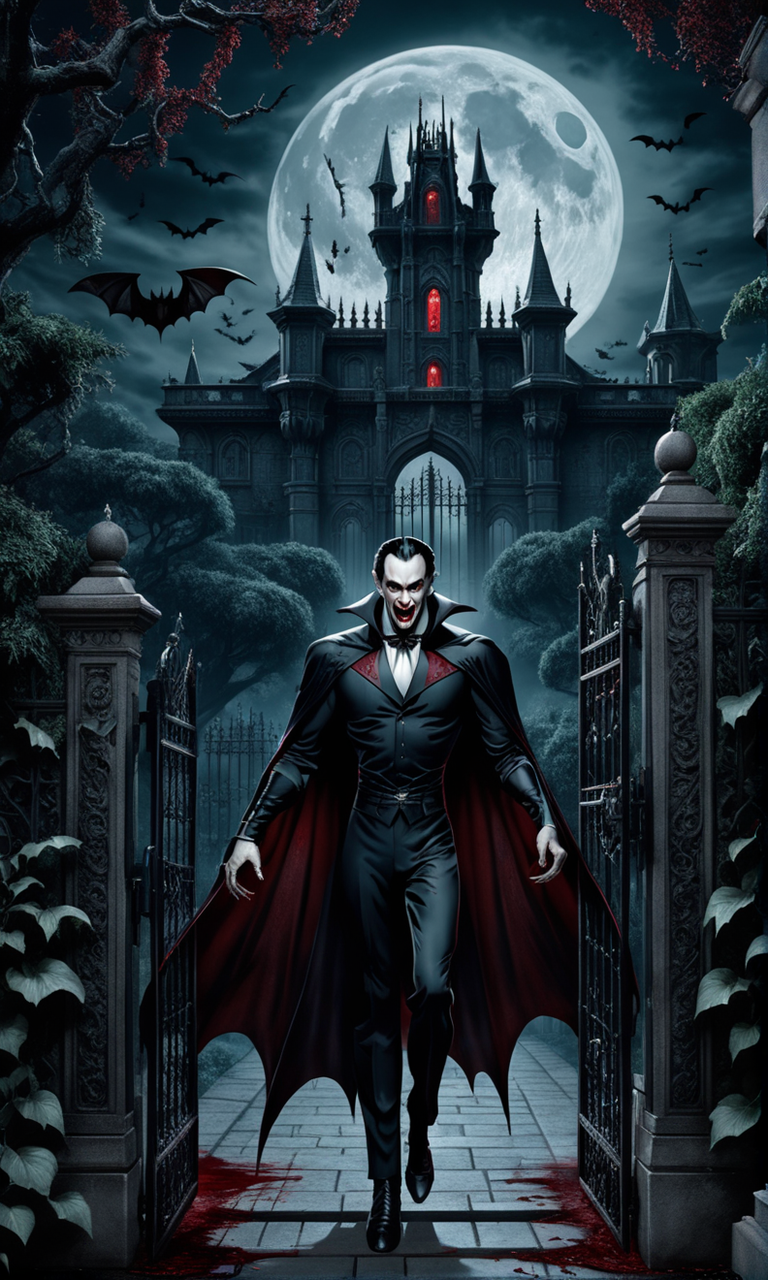 Horror atmosphere. Font view. Full body Dracula with teeth... by David ...