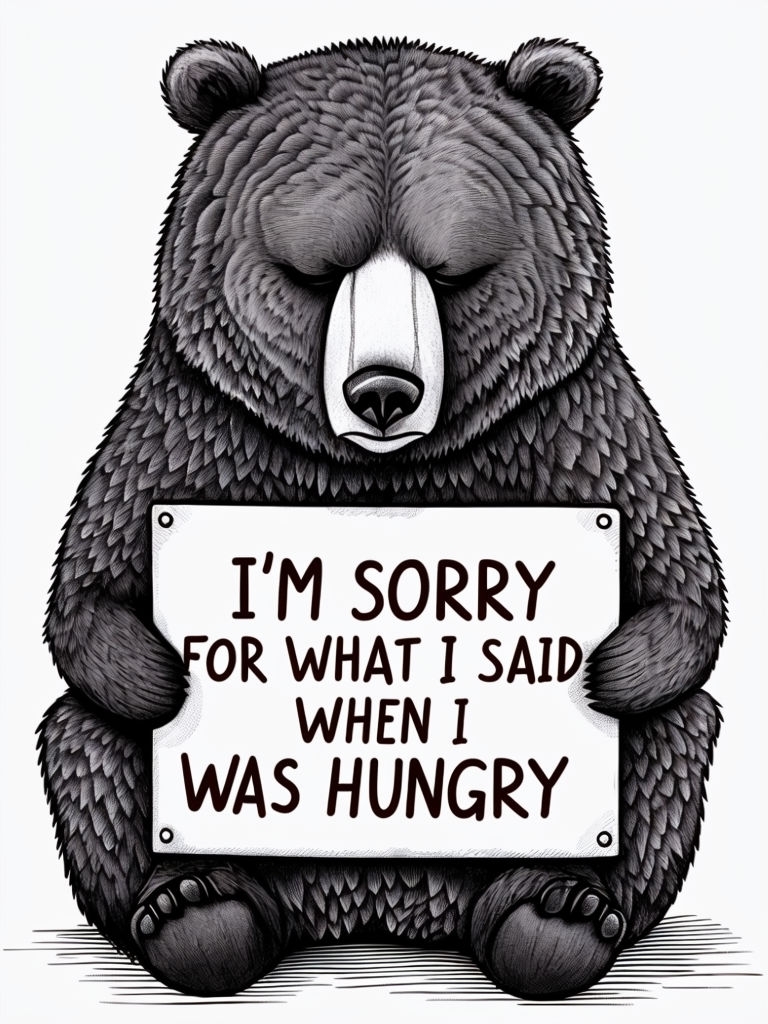 Apologetic Bear Holding Sign Illustration Poster