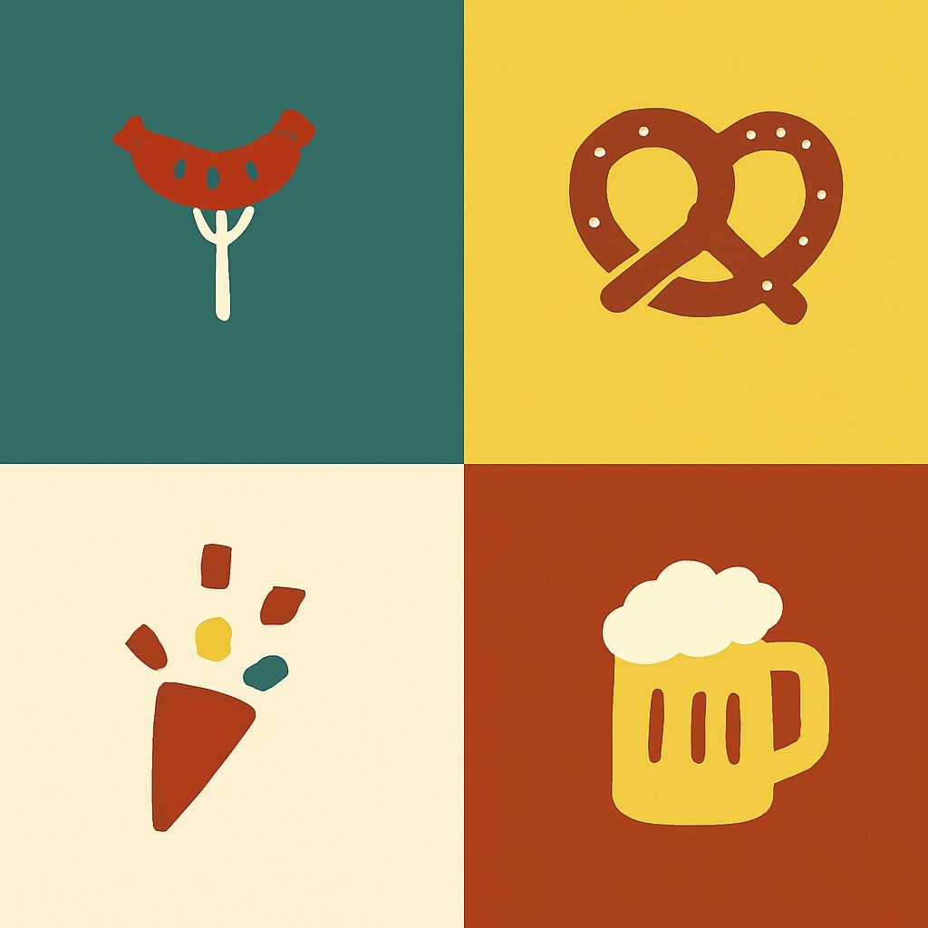 Stylized Food Icons in Vibrant Minimalist Design Seamless Pattern