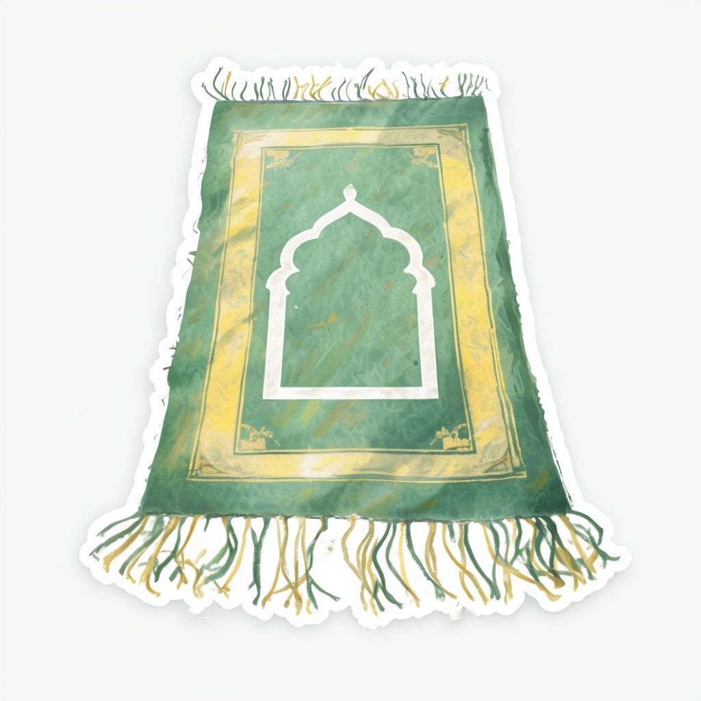 Vibrant Green and Yellow Prayer Rug Watercolor Sticker