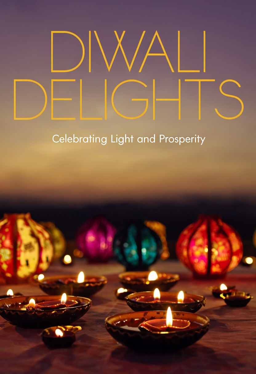 Diwali Delights Evening Scene with Diyas and Lanterns Poster