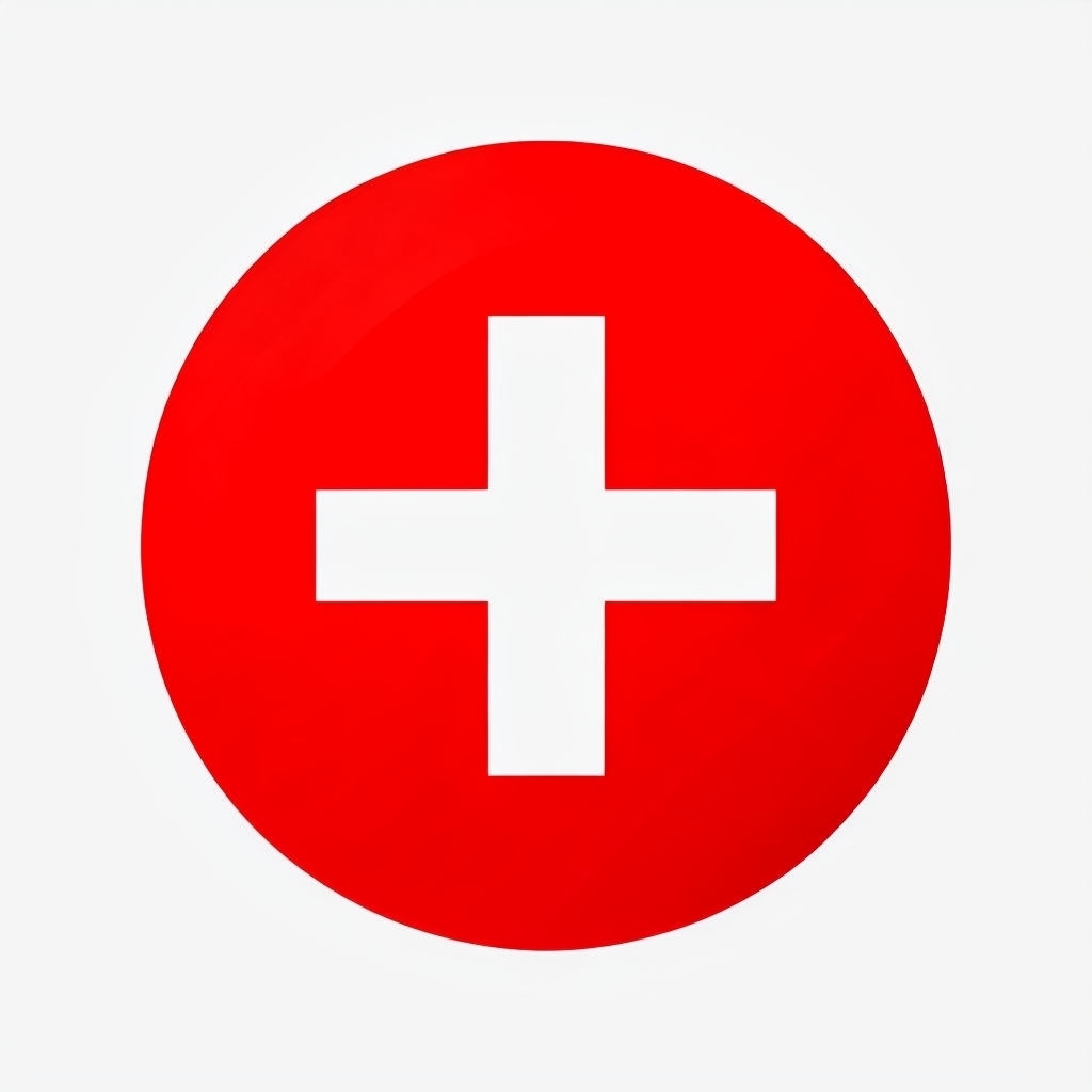 Vivid Red Circle with White Cross Minimalist Sticker