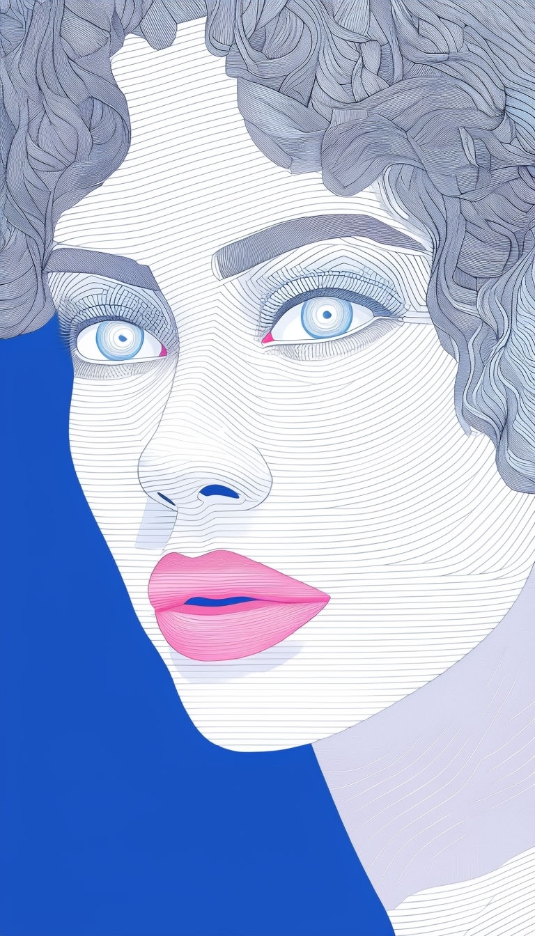 Stylized Line Pattern Portrait with Abstract Features Art