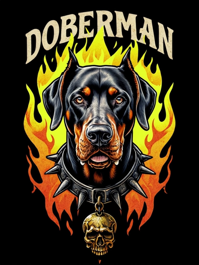 Intense Doberman Pinscher Head with Fiery Background T-Shirt