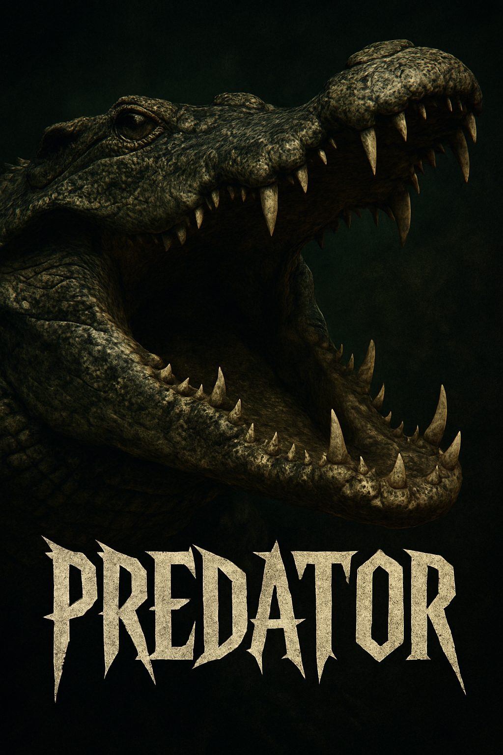 Menacing Alligator Predator Poster with Gothic Text Design
