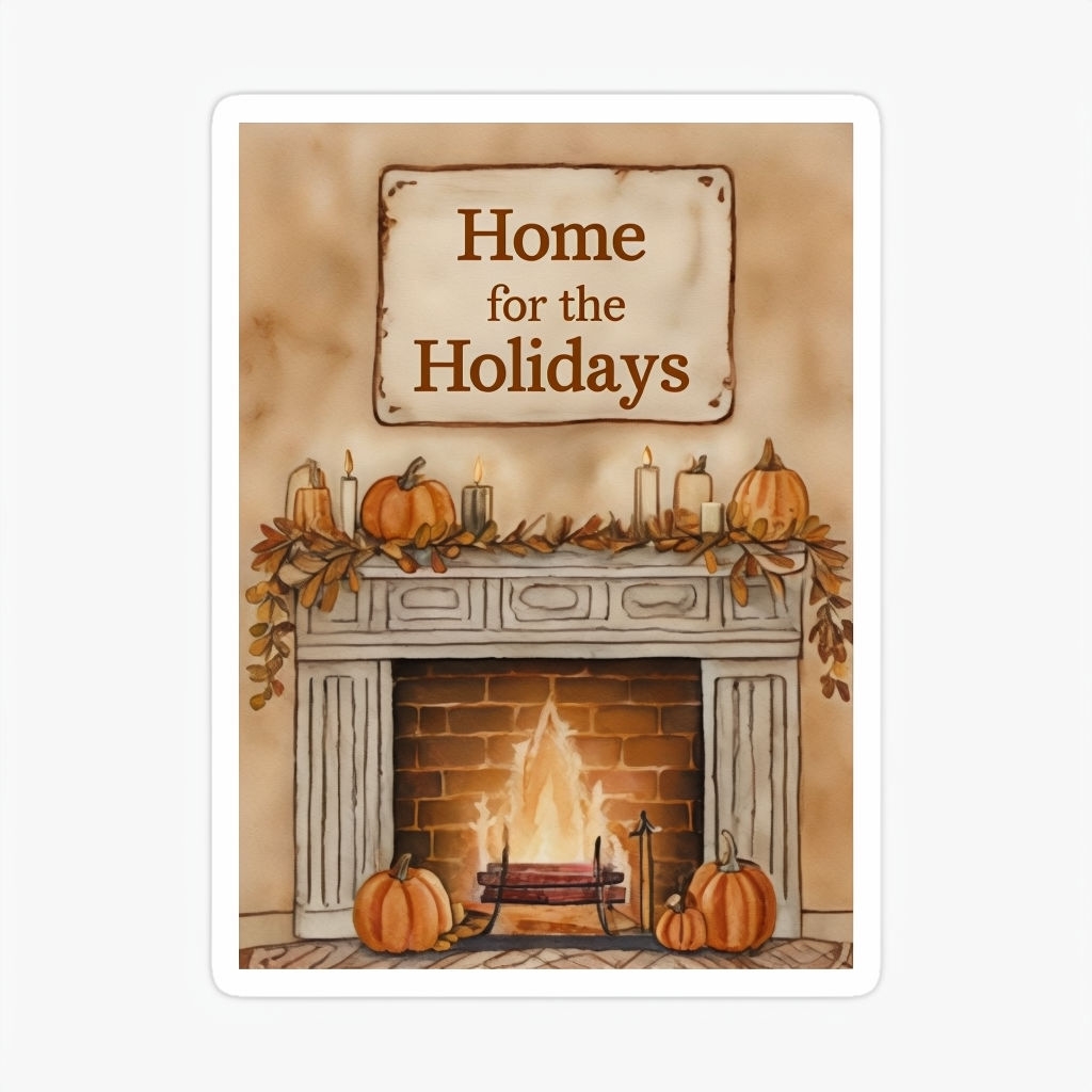 Cozy Thanksgiving Fireplace Scene Sticker