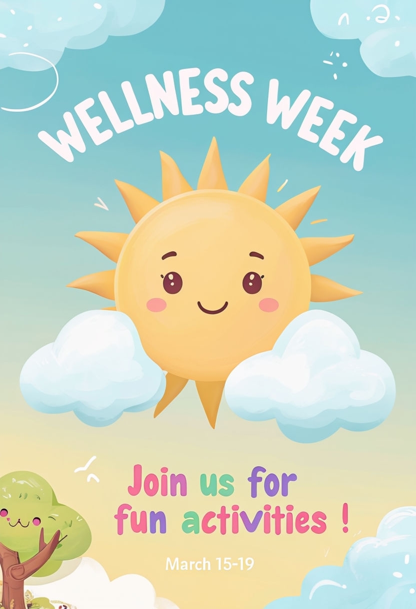 Cheerful Wellness Week Sun Character Poster for Kids