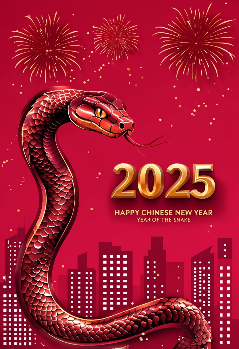 Vibrant Chinese New Year 2025 Year of the Snake Card Design