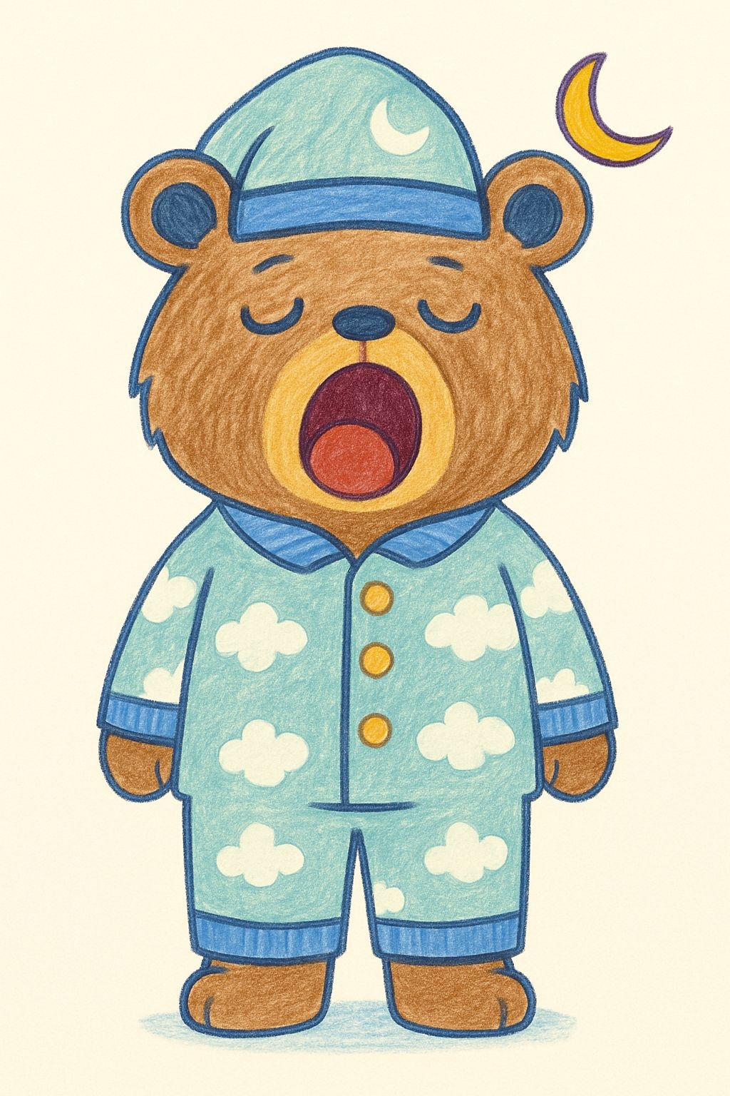 Adorable Cartoon Brown Bear in Blue Pajamas T-Shirt