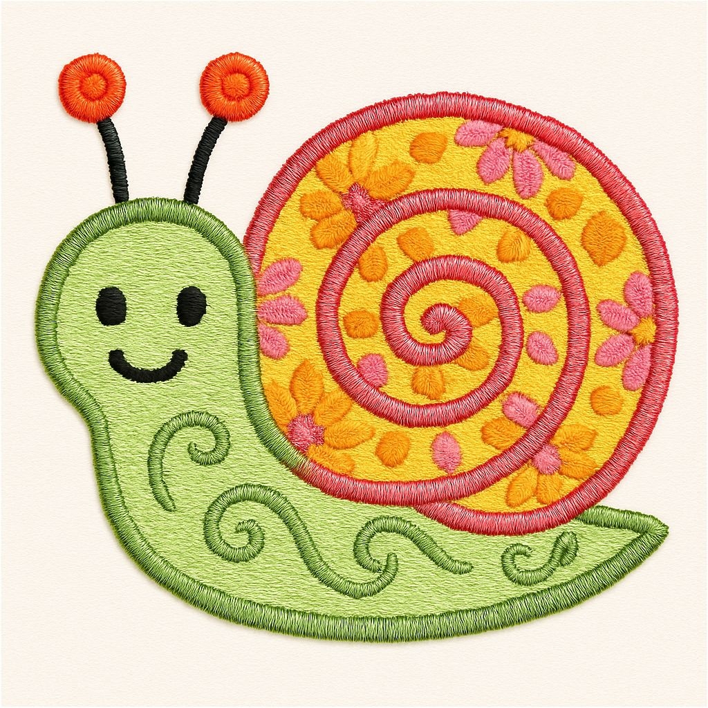 Cheerful Snail Embroidered Design for Fun Hats