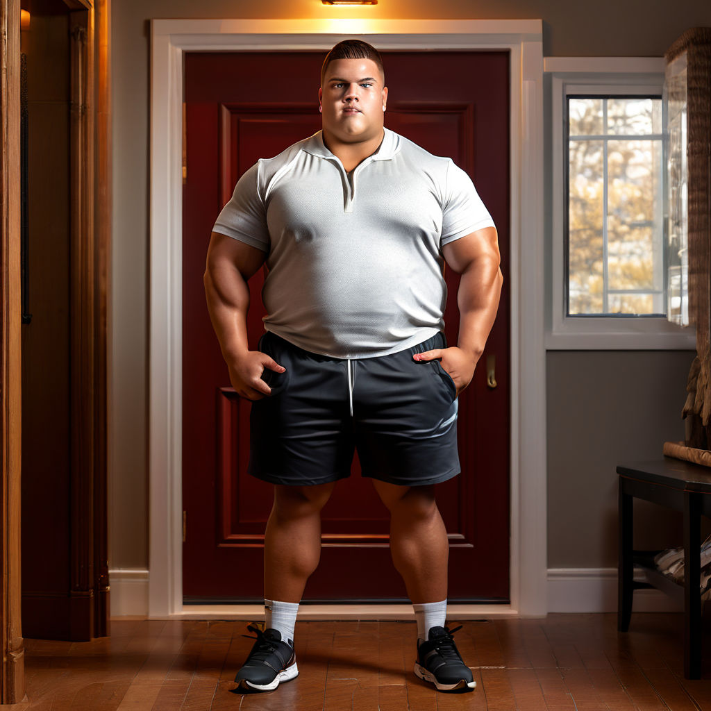 photo of an enormous beefcake 19-year-old well-hung muscle giant