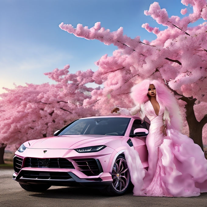 Nicki Minaj poses with a custom pink Lamborghini Urus by taileek ashton ...