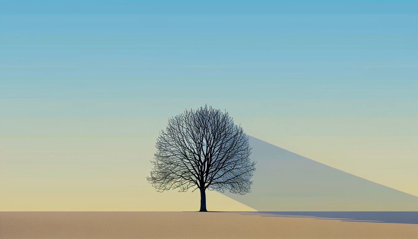 Minimalist Leafless Tree Against Gradient Sky Background Virtual Backgrounds
