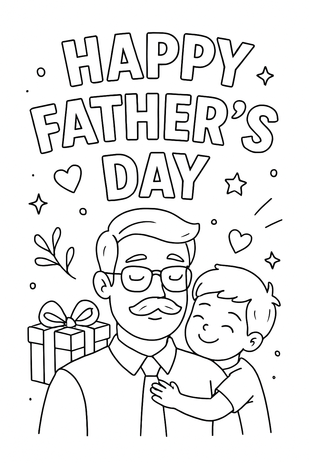 Father and Son Celebration Coloring Page for Father's Day