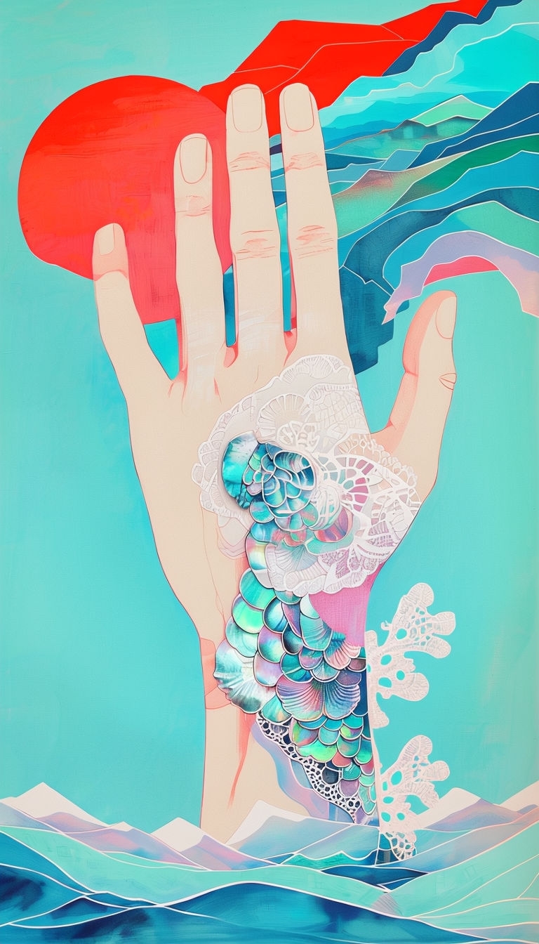 Intricate Anatomical Human Hand with Abstract Patterns Mobile Wallpaper