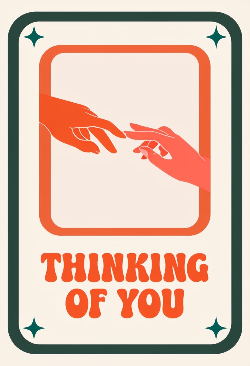 Retro Thinking of You Greeting Card with Cheerful Illustration 