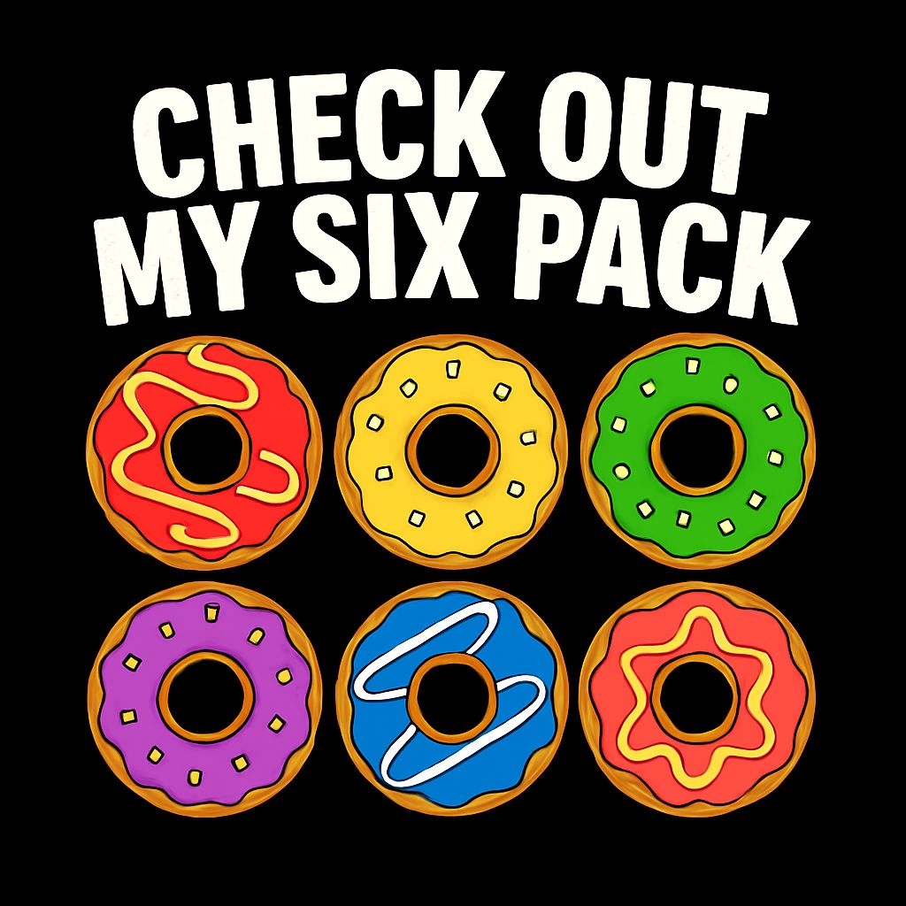 Colorful Cartoon Donuts with Check Out My Six Pack T-Shirt