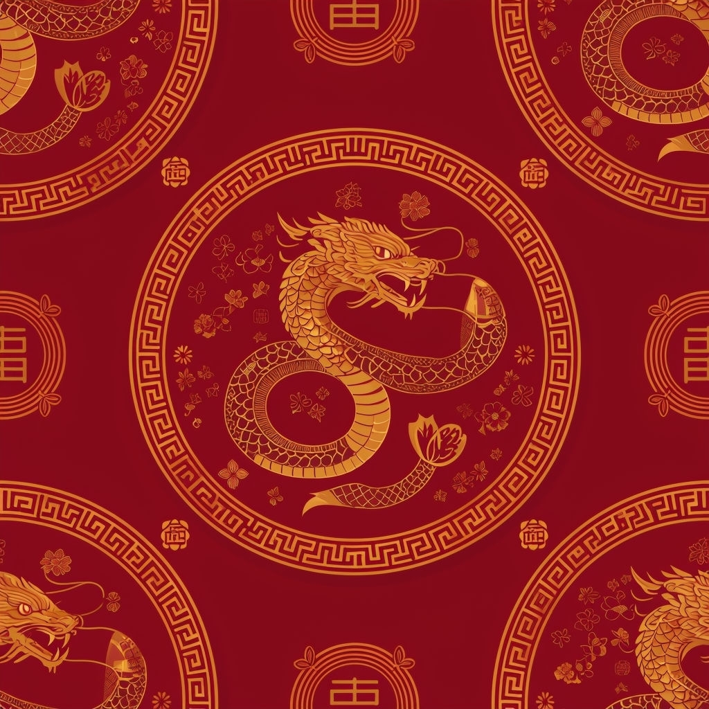 Intricate Golden Serpents Seamless Chinese Pattern Design