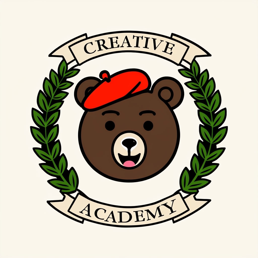 Playful Brown Bear in Red Beret with Wreath and Banners Sticker