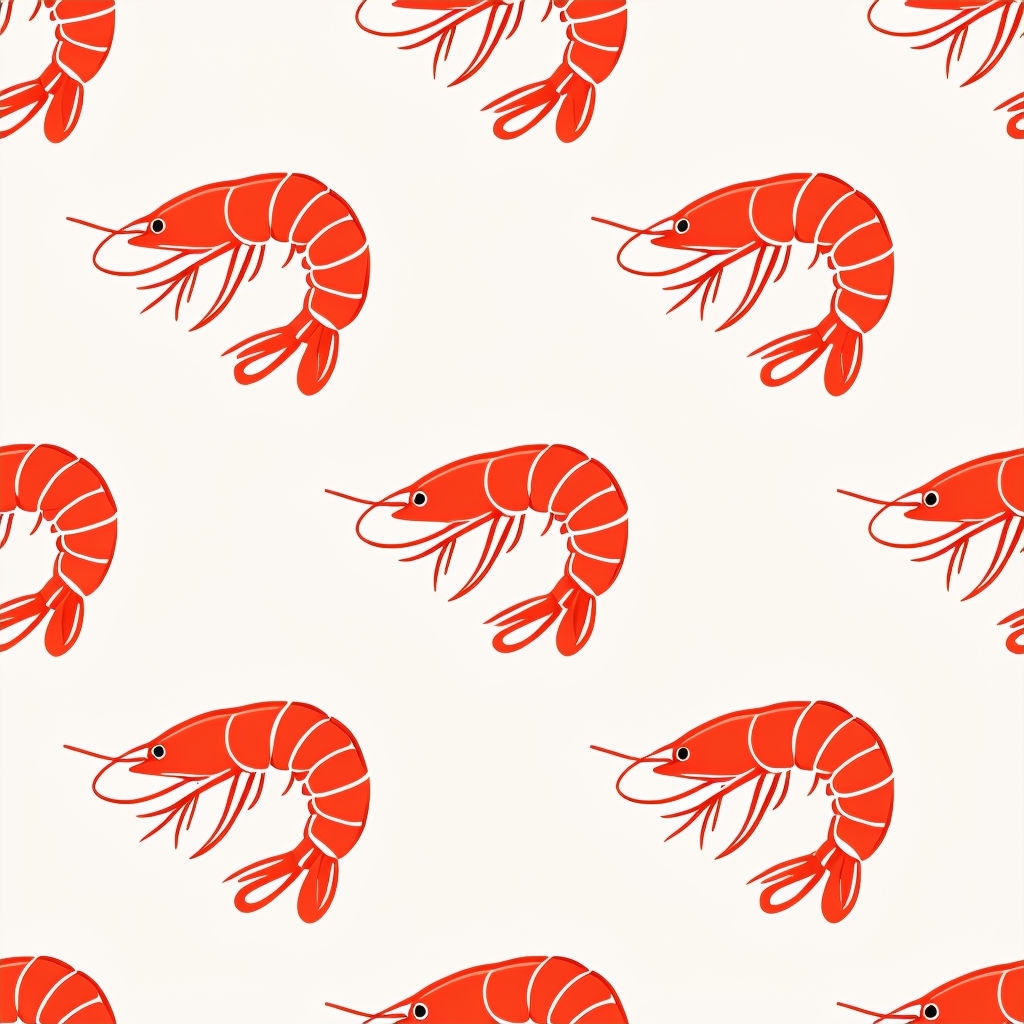 Playful Red-Orange Cartoon Shrimp Seamless Pattern Design