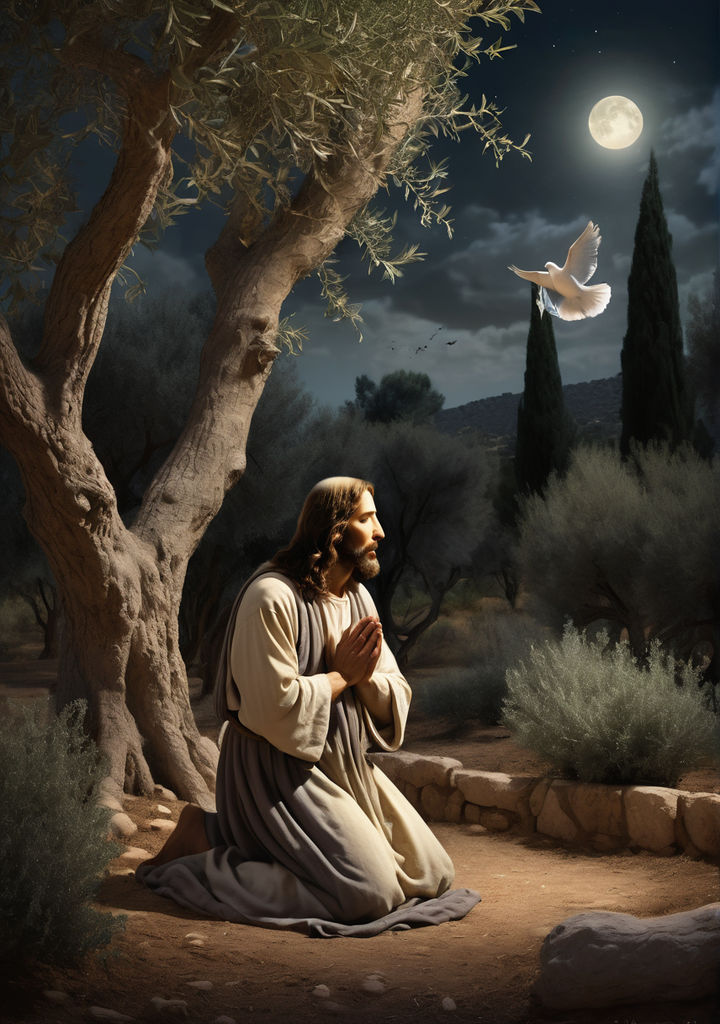 Jesus kneeling in the Garden of Gethsemane by Reinaldo Santos - Playground