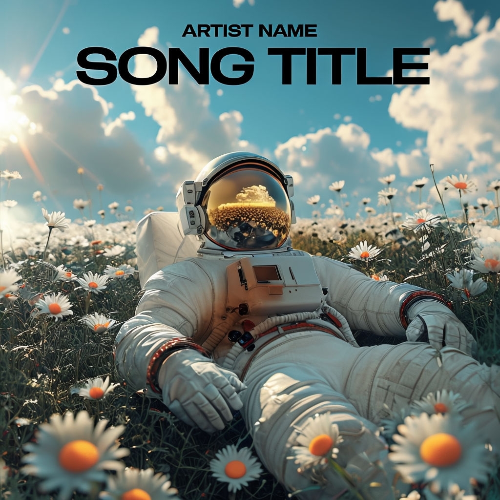 Surreal Astronaut in Daisies Dreamy Album Cover Art Design Spotify Album Cover