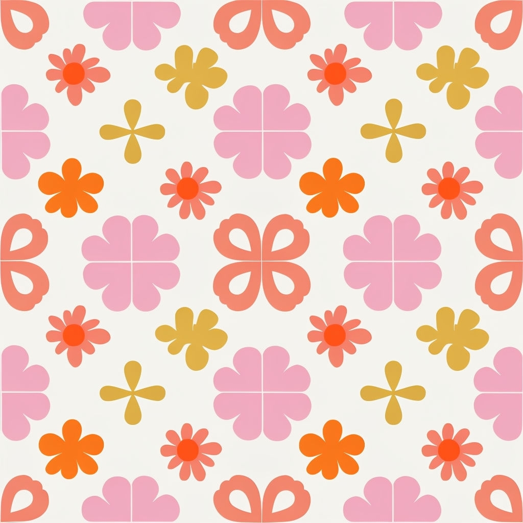 Vibrant Geometric Floral Pattern in Retro Mid-Century Style Seamless Pattern