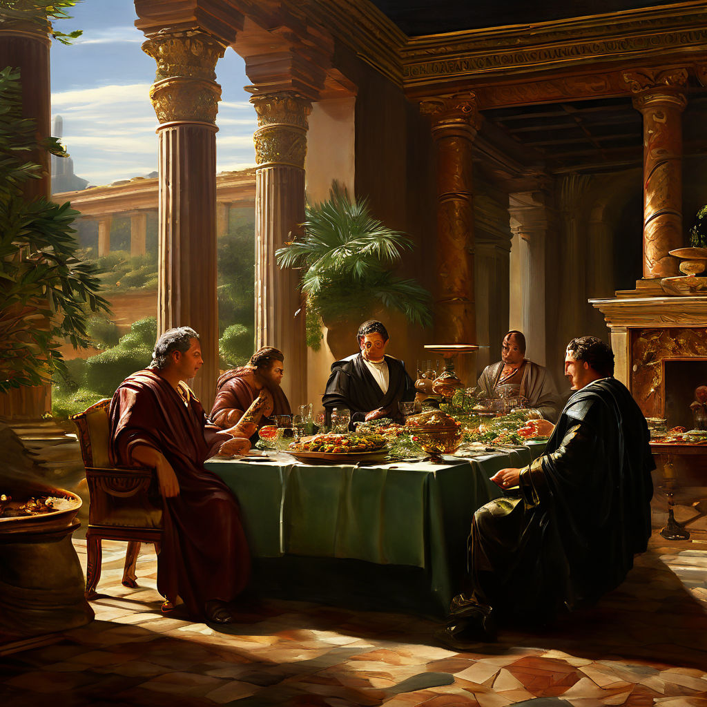 Oil painting depicting an opulent ancient Roman villa dining... by ...