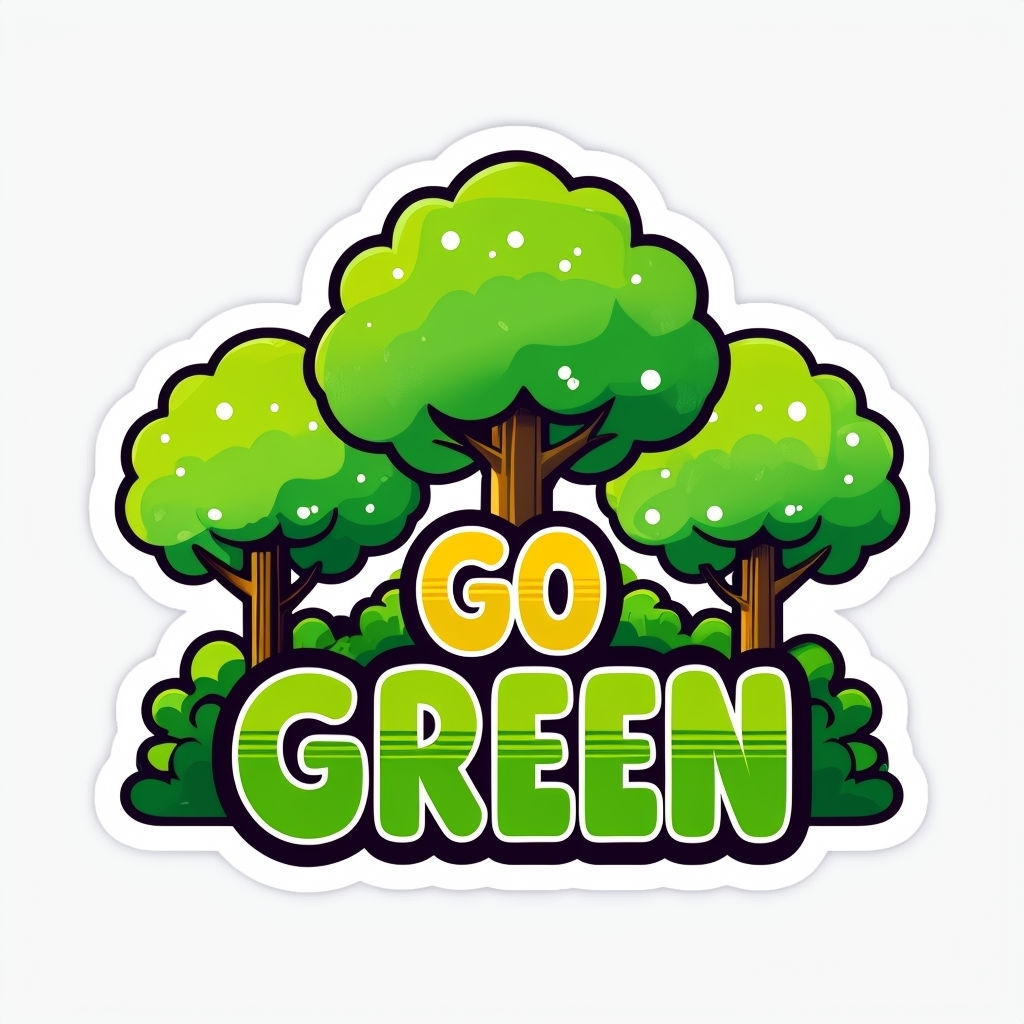 Vibrant Cartoon Go Green Trees Eco-Friendly Sticker