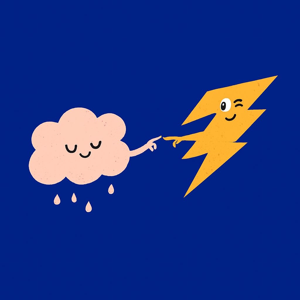 Playful Cartoon Cloud and Lightning Bolt T-Shirt