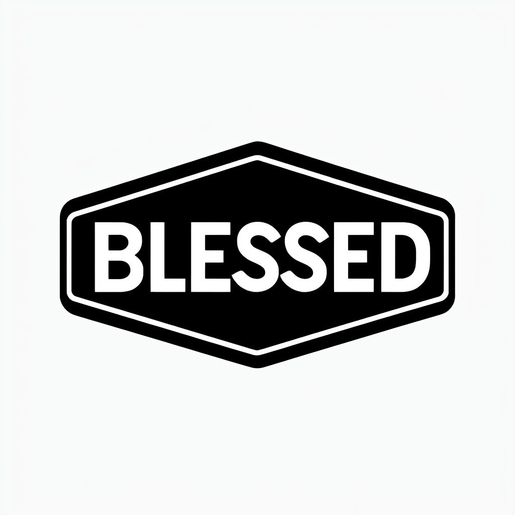 Bold Black and White Blessed Logo Design for Hats