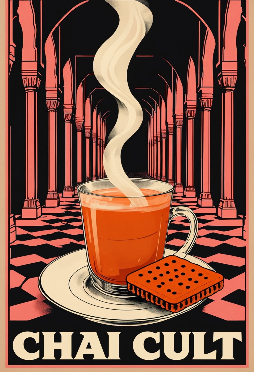 Vintage Chai Tea Poster with Elegant Architectural Background