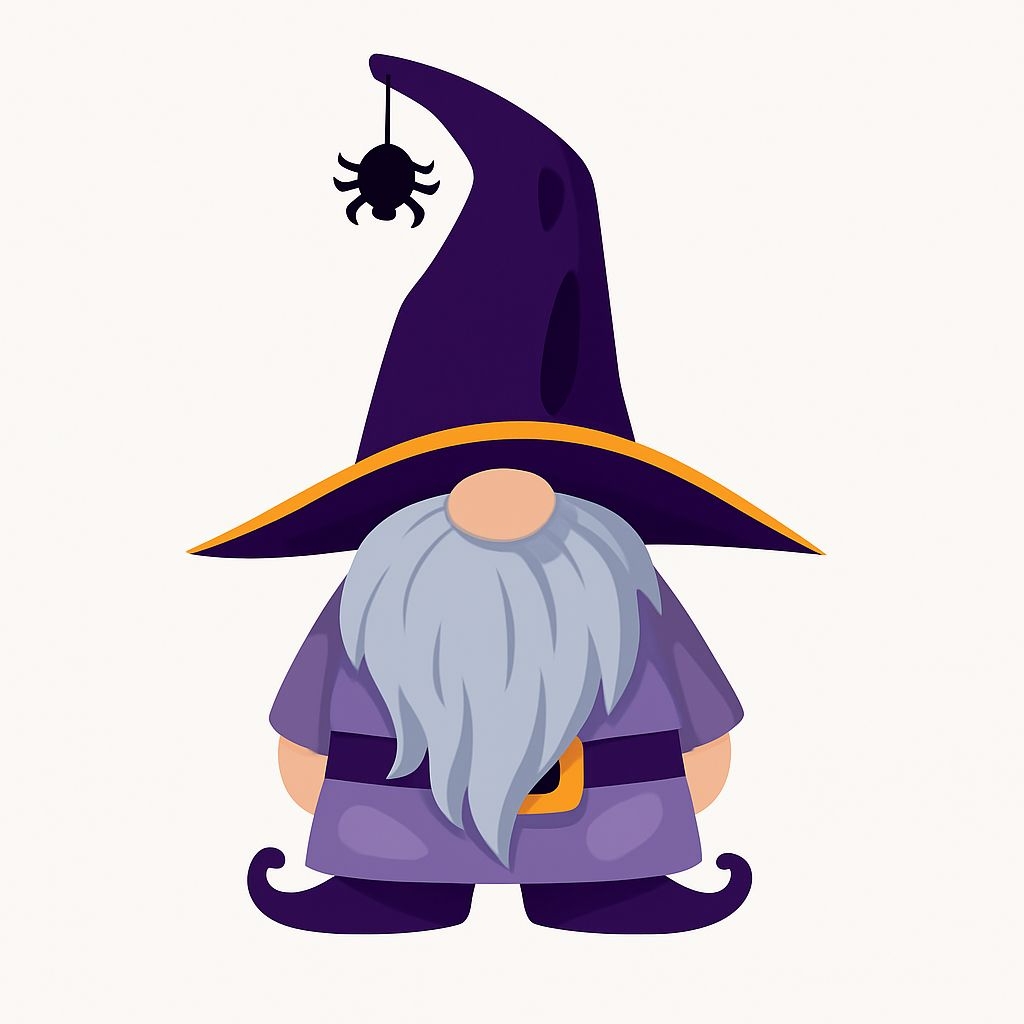 Playful Gnome Wizard with Spider Halloween Sticker