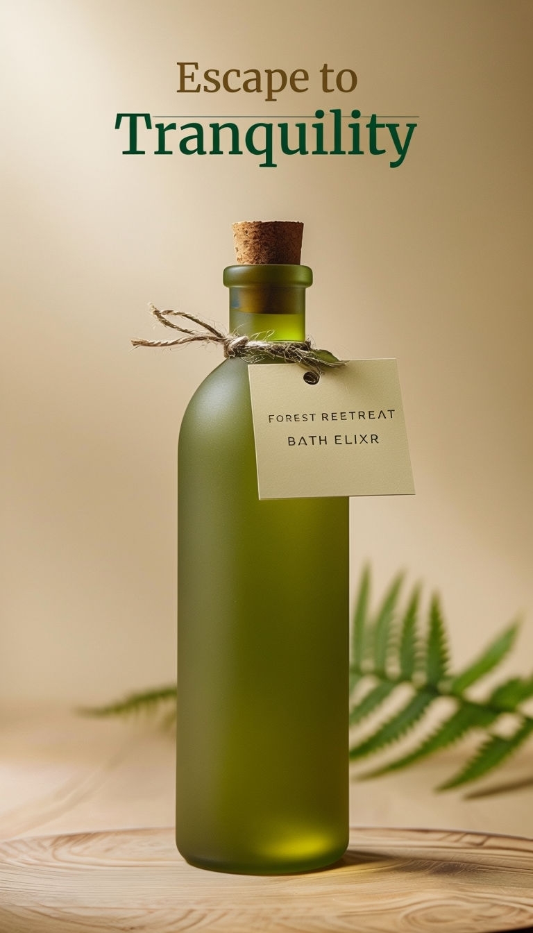 Escape to Tranquility Forest Retreat Bath Elixir Bottle Ads
