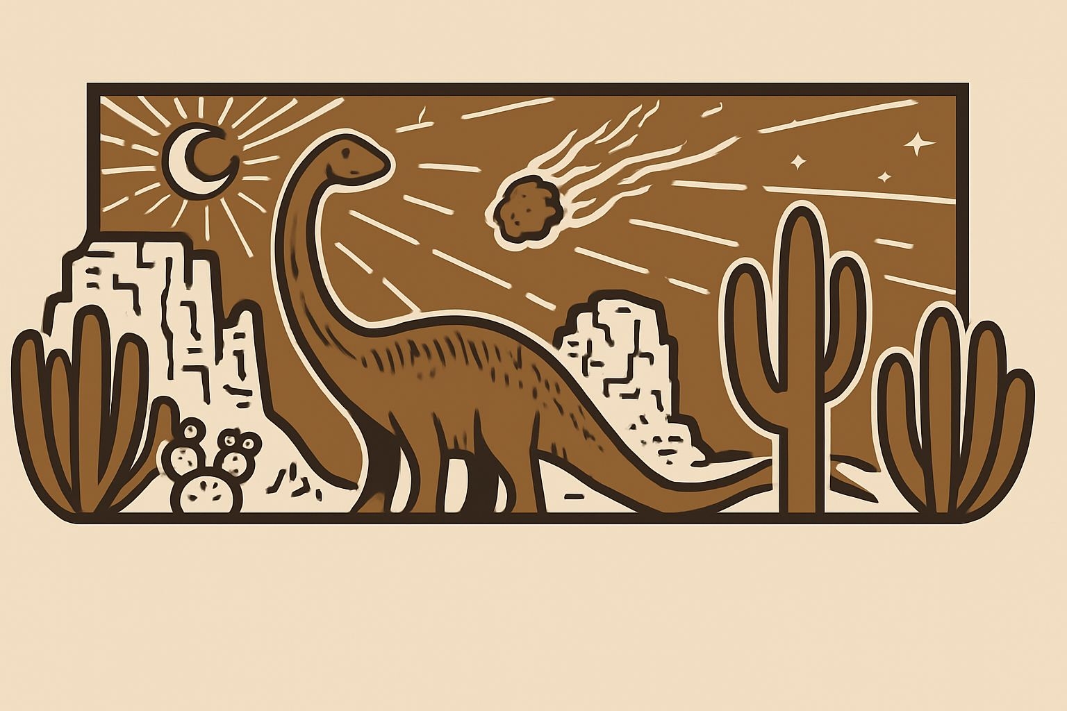 Whimsical Cartoon Brown Dinosaur in Desert T-Shirt