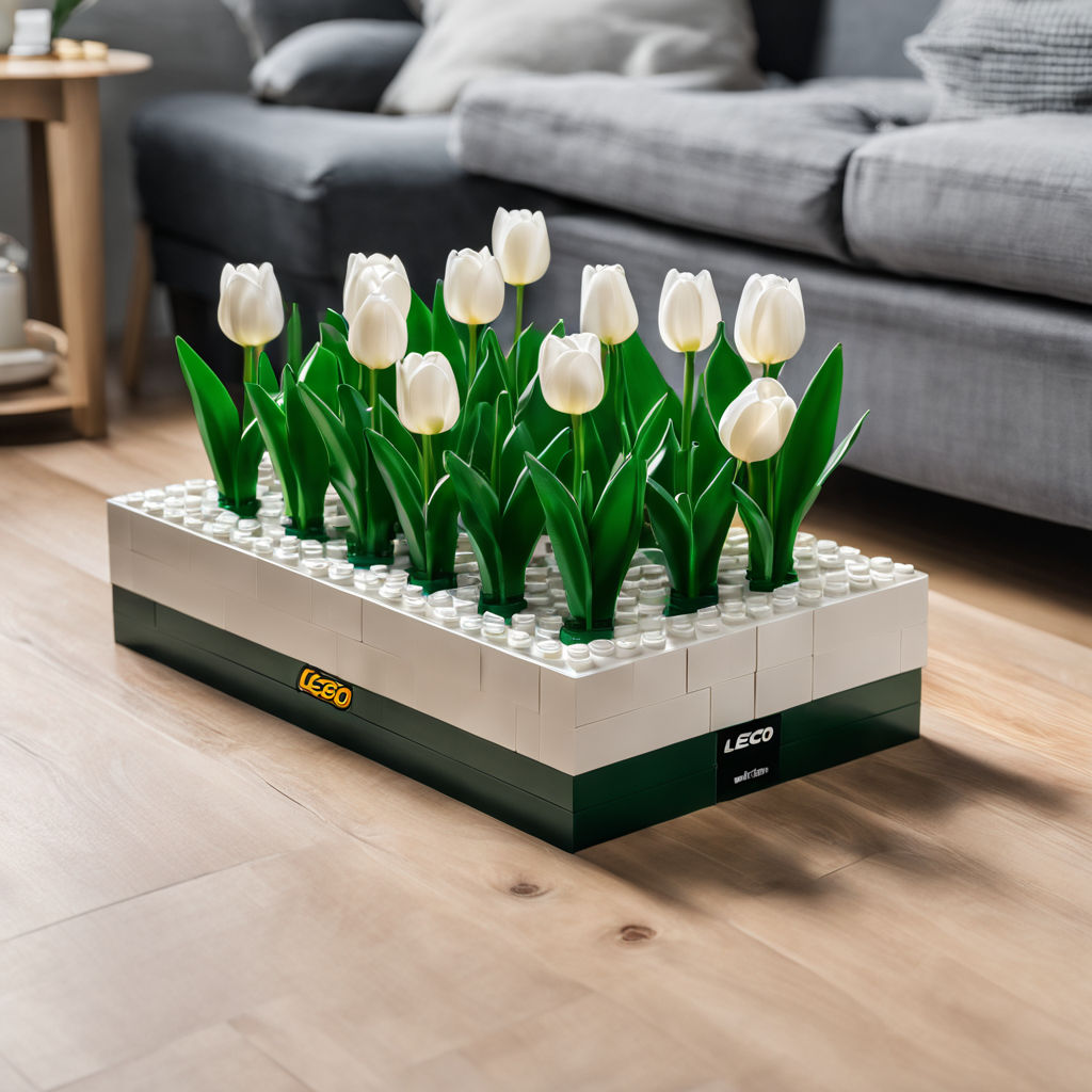 Create an image of a LEGO set featuring white tulips by Арсений Вагин ...