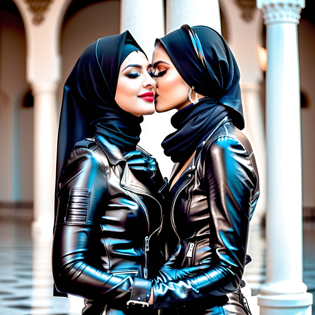 Two hot hijab girls kissing hot